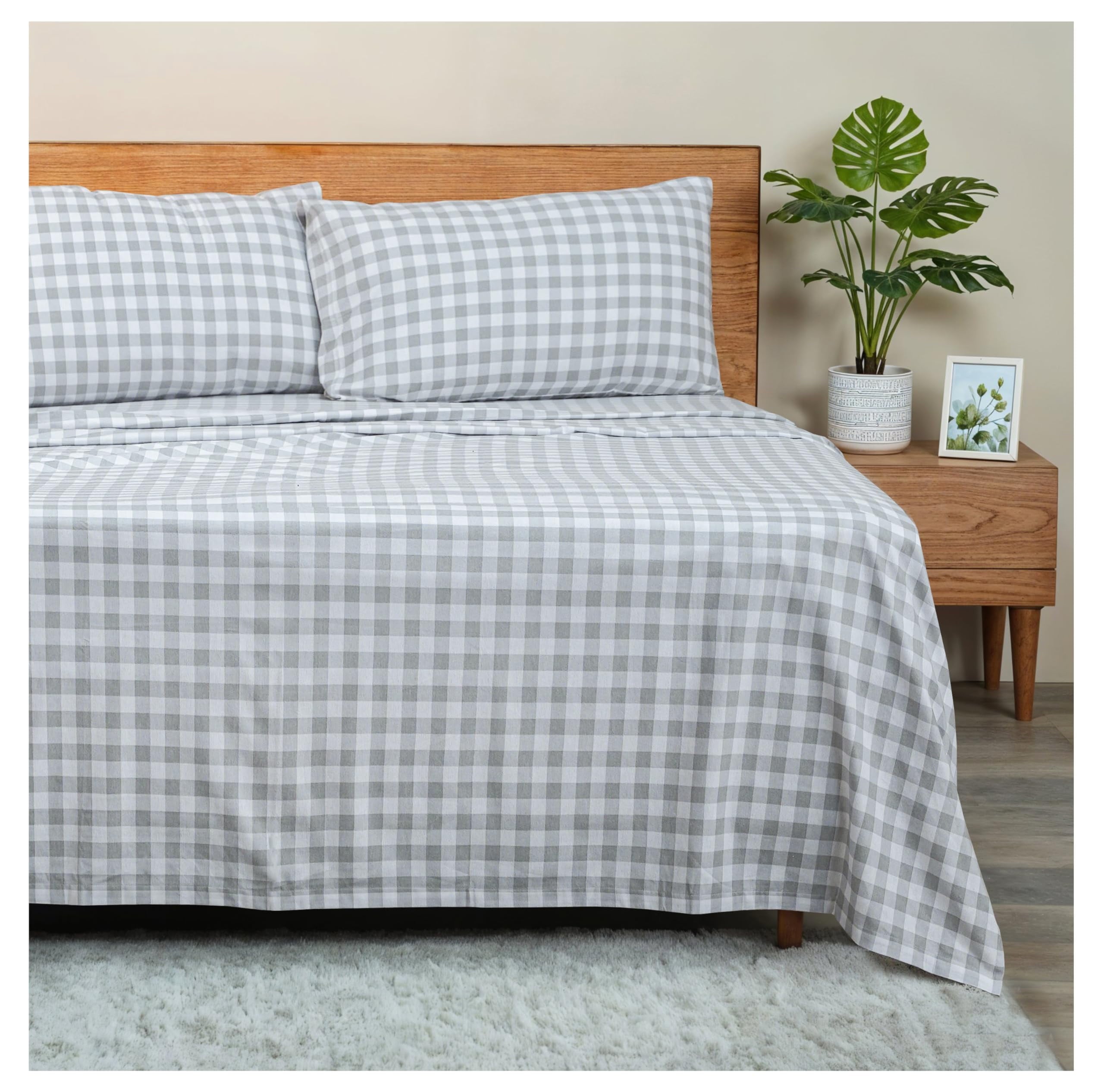 RUVANTI Flannel Sheets Queen Size - 100% Cotton Double Brushed Bed Sheets, Deep Pockets 16 Inches Queen Sheet Set, All Seasons Breathable & Extra Soft - Warm & Cozy, 4 Piece, Red Plaid