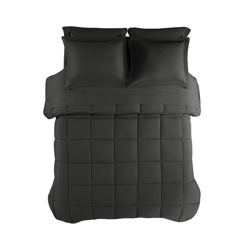 Mainstays 7-Piece Down Alternative Bed in a Bag Comforter Set, Black, Queen