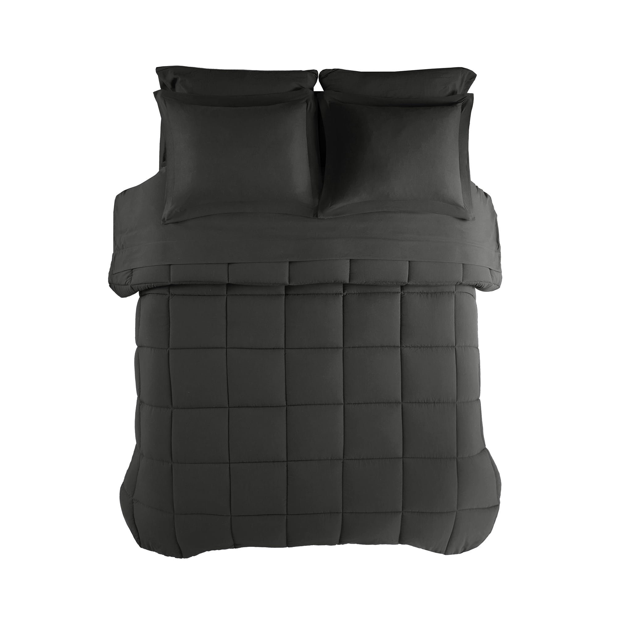 Mainstays 7-Piece Down Alternative Bed in a Bag Comforter Set, Black, Queen