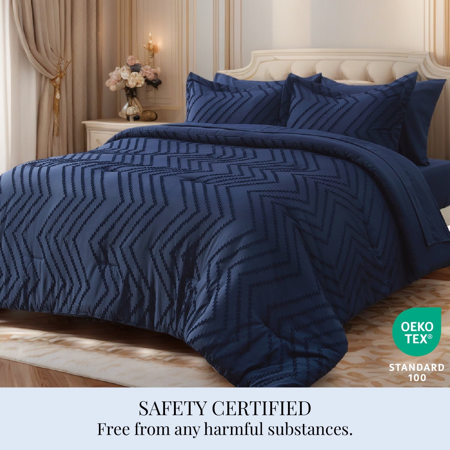 U by Bedsure Queen Comforter Set - 7 Pieces Blue Floral Bedding Sets Queen Bed in a Bag with Reversible Botanical Flowers Comforter, Sheets, Pillowcases & Shams (Queen, Blue)