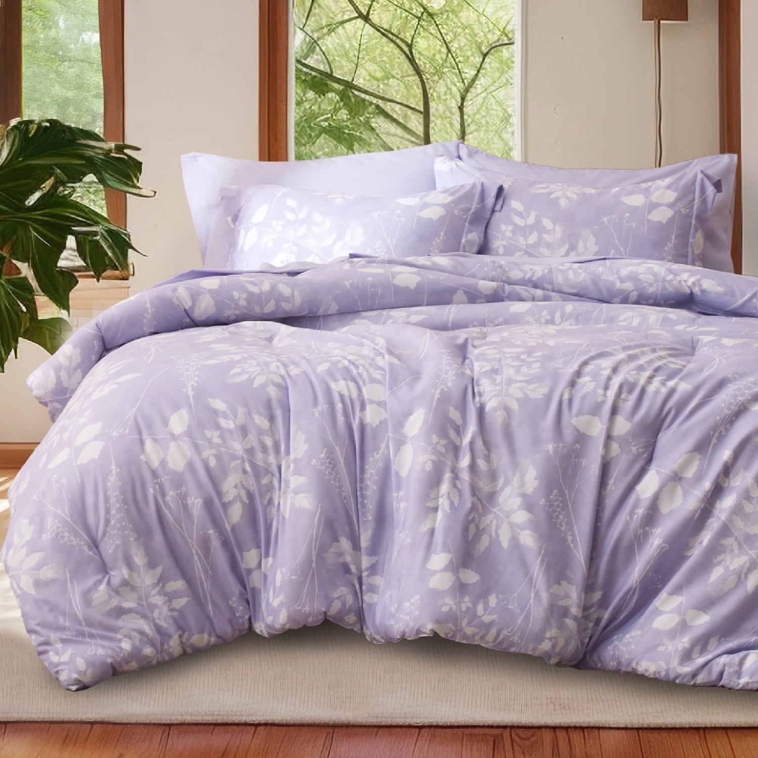 U by Bedsure Queen Comforter Set - 7 Pieces Blue Floral Bedding Sets Queen Bed in a Bag with Reversible Botanical Flowers Comforter, Sheets, Pillowcases & Shams (Queen, Blue)