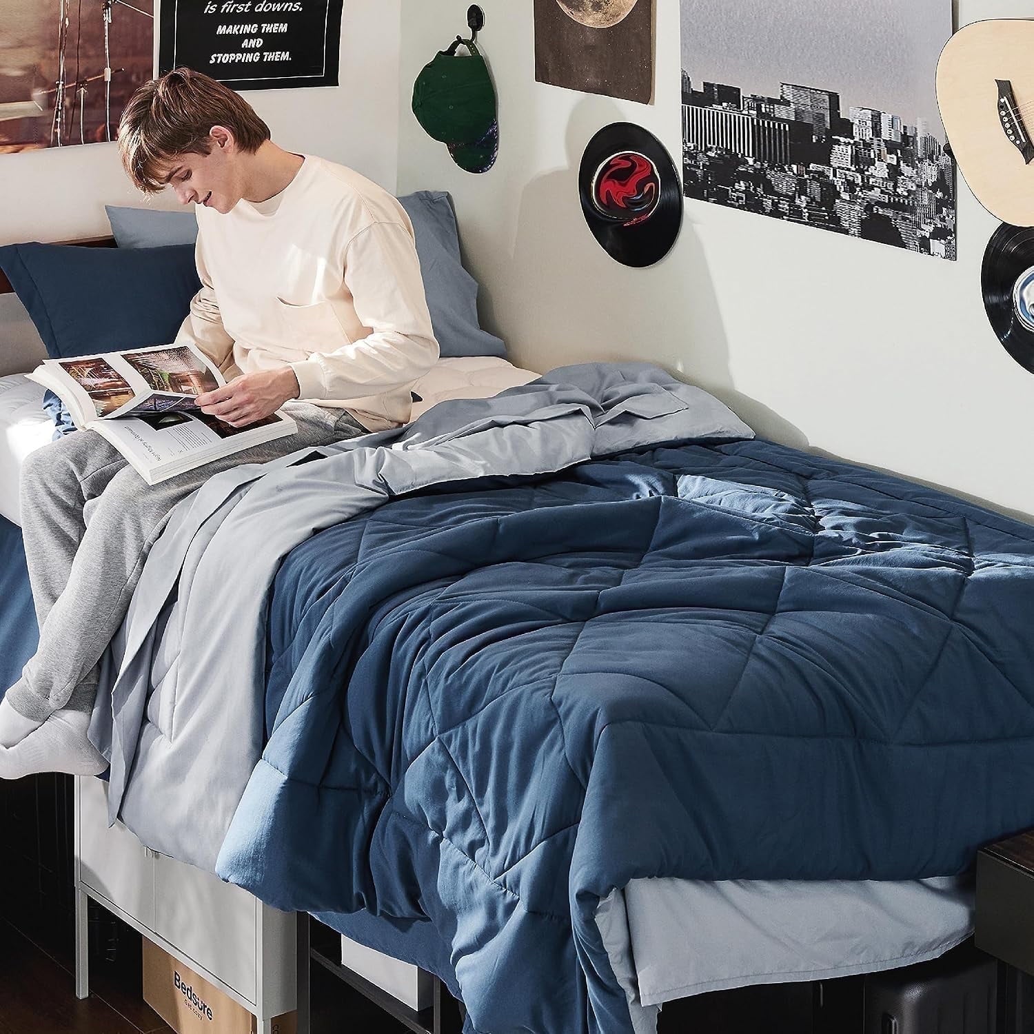 U by Bedsure Light Purple Twin Comforter Set - 5 Pieces Reversible Twin Bed in a Bag, Twin Bed Set Light Purple and Grey with Comforters, Sheets, Pillowcase & Sham