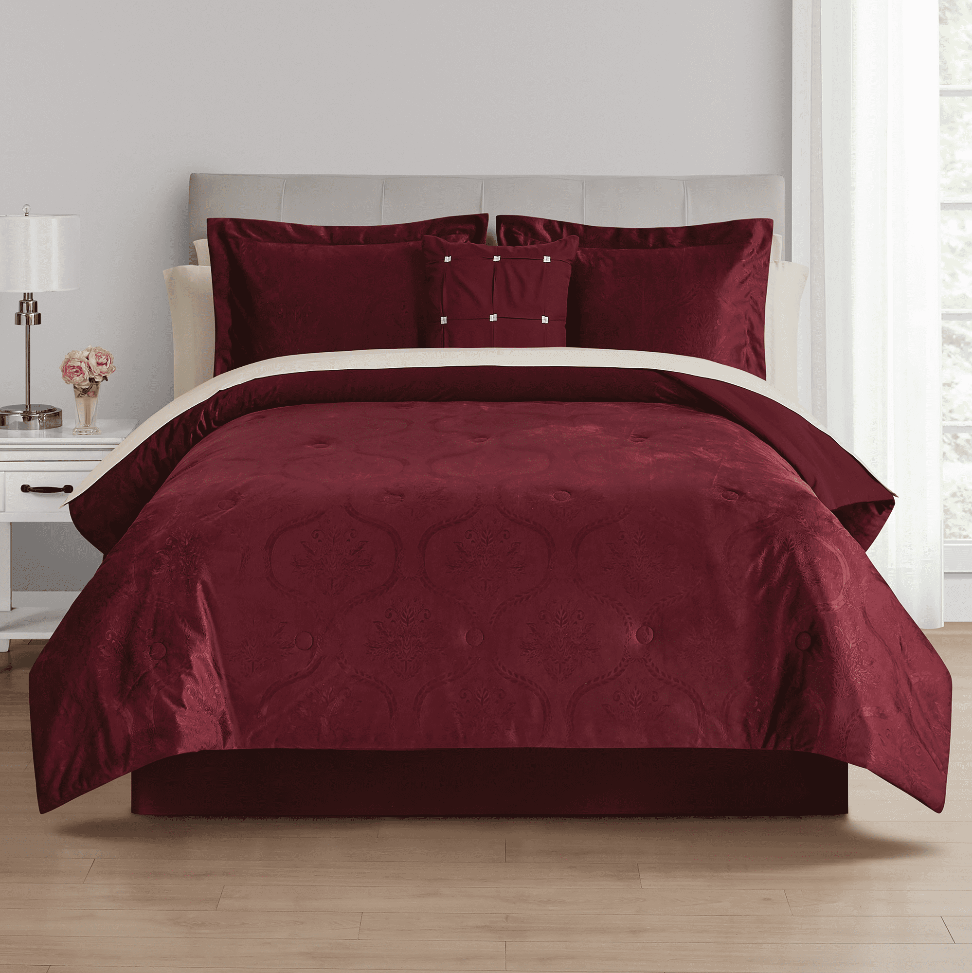 Mainstays 11-Piece Bed in a Bag Comforter Set with Sheets, Cream Ruffle, Queen