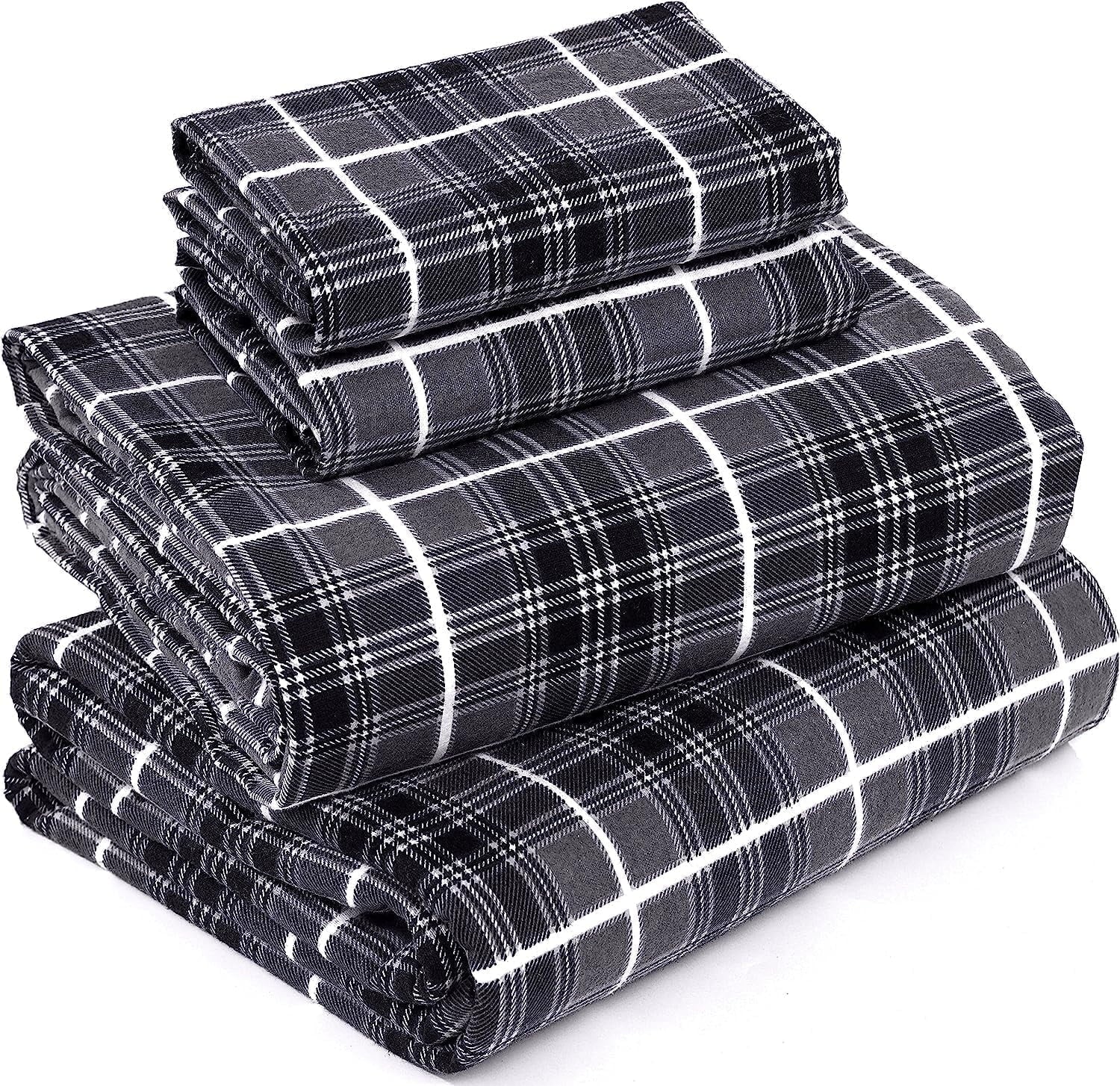 RUVANTI Flannel Sheets Queen Size - 100% Cotton Double Brushed Bed Sheets, Deep Pockets 16 Inches Queen Sheet Set, All Seasons Breathable & Extra Soft - Warm & Cozy, 4 Piece, Red Plaid