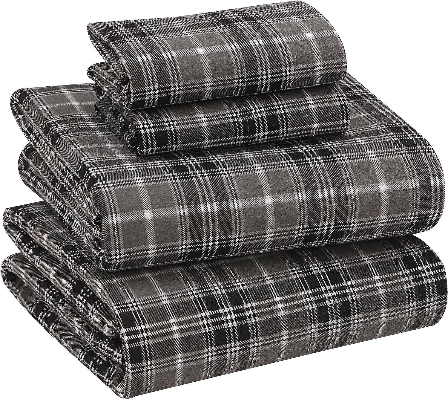 RUVANTI Flannel Sheets Queen Size - 100% Cotton Double Brushed Bed Sheets, Deep Pockets 16 Inches Queen Sheet Set, All Seasons Breathable & Extra Soft - Warm & Cozy, 4 Piece, Red Plaid