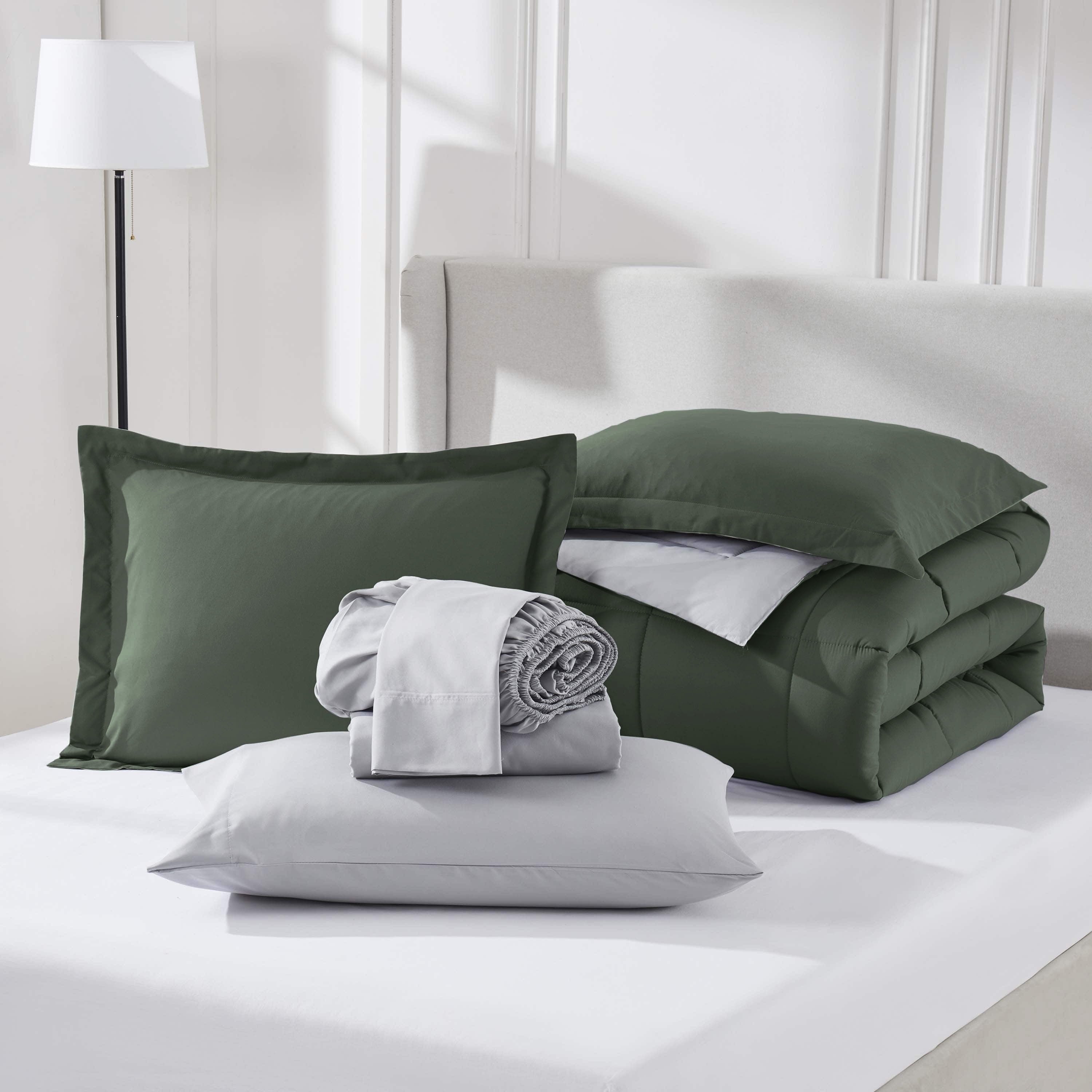 Virtu Queen Comforter Set, Bed in a bag, 7 Pc Reversible Bedding Comforter Set with Sheets, Bedding Set, Gray