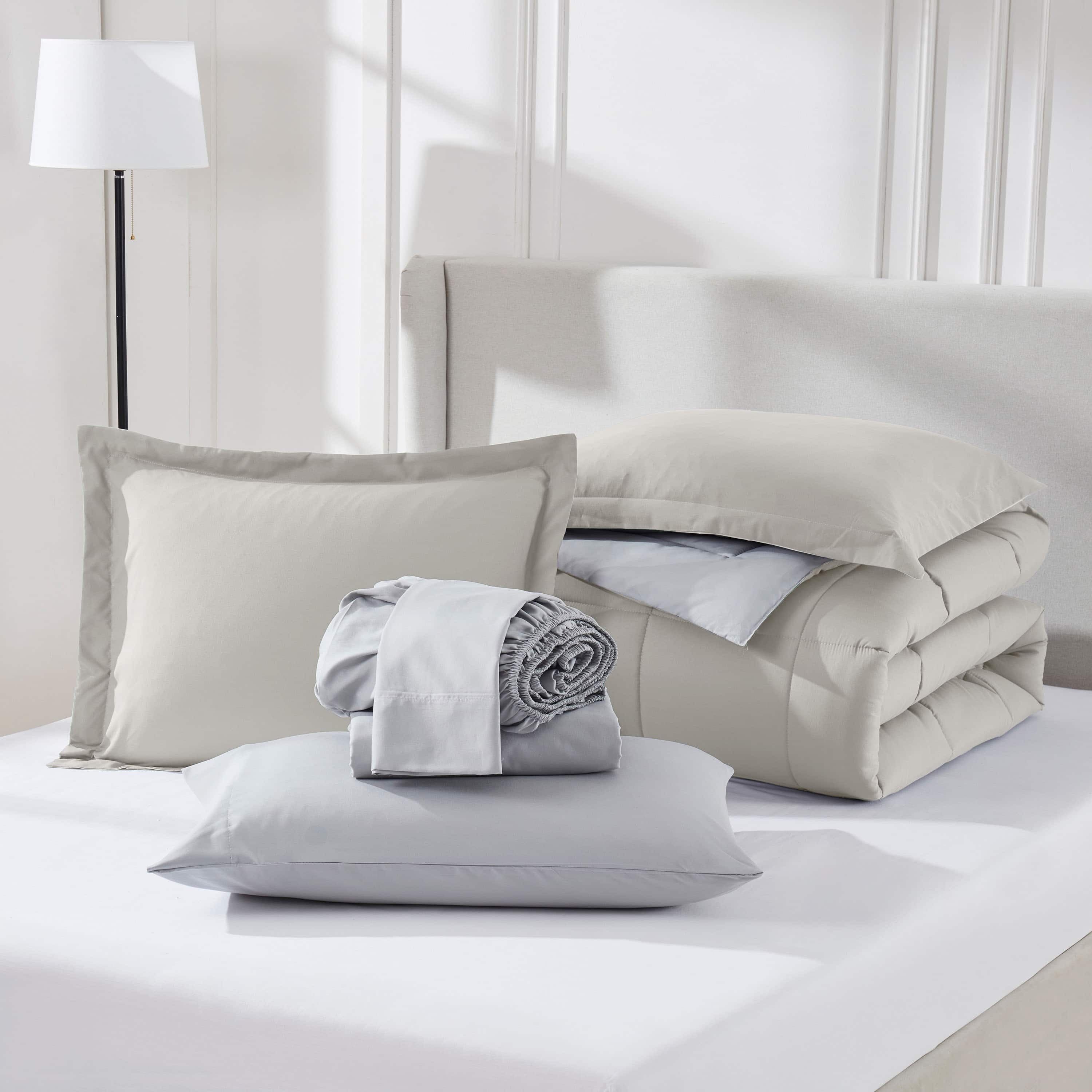 Virtu Queen Comforter Set, Bed in a bag, 7 Pc Reversible Bedding Comforter Set with Sheets, Bedding Set, Gray