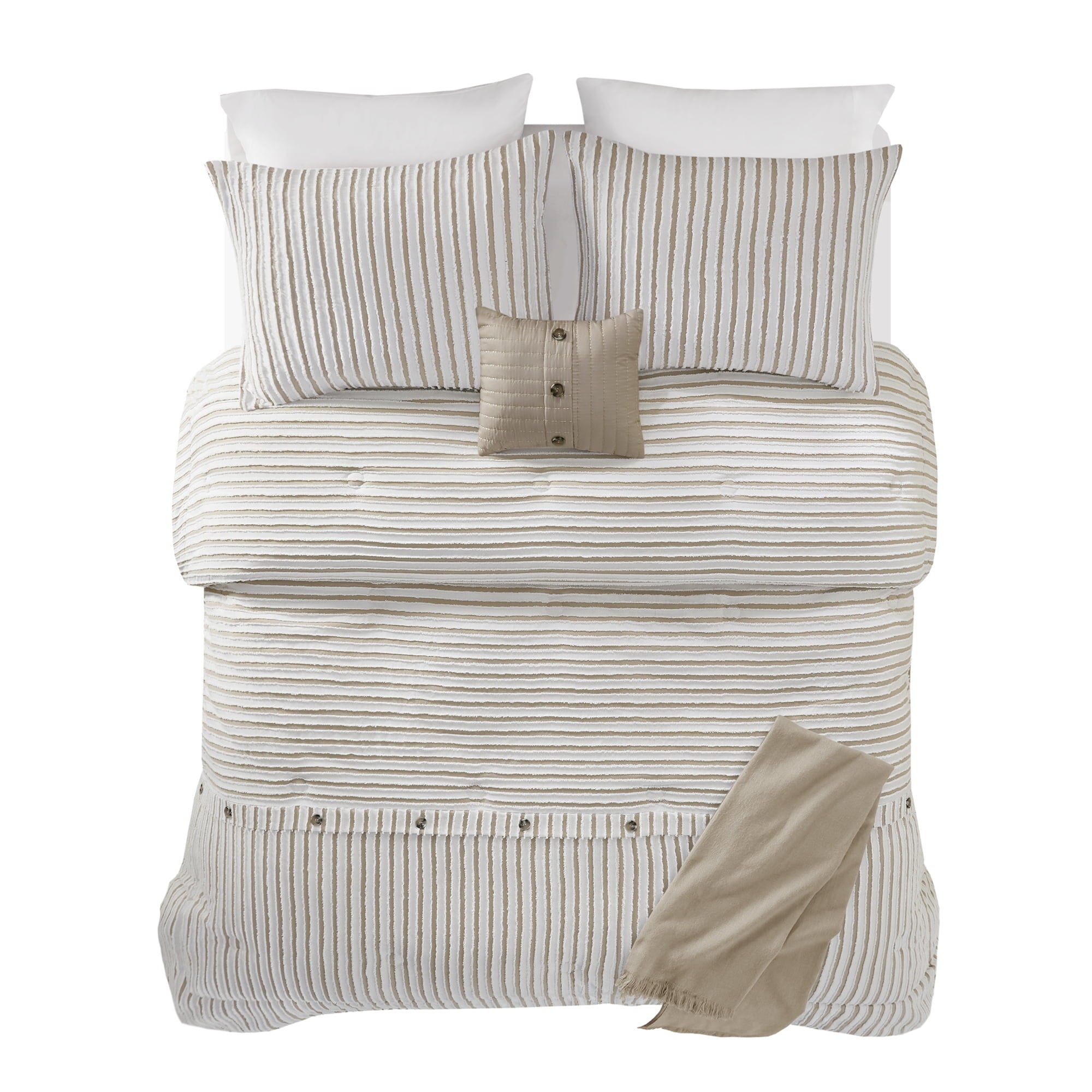 Mainstays 5-Piece Tan Striped Comforter Set, Full/Queen